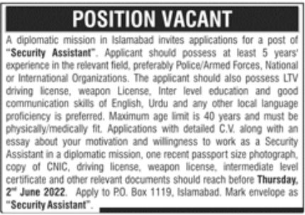 Diplomatic Mission in Islamabad Jobs May 2022