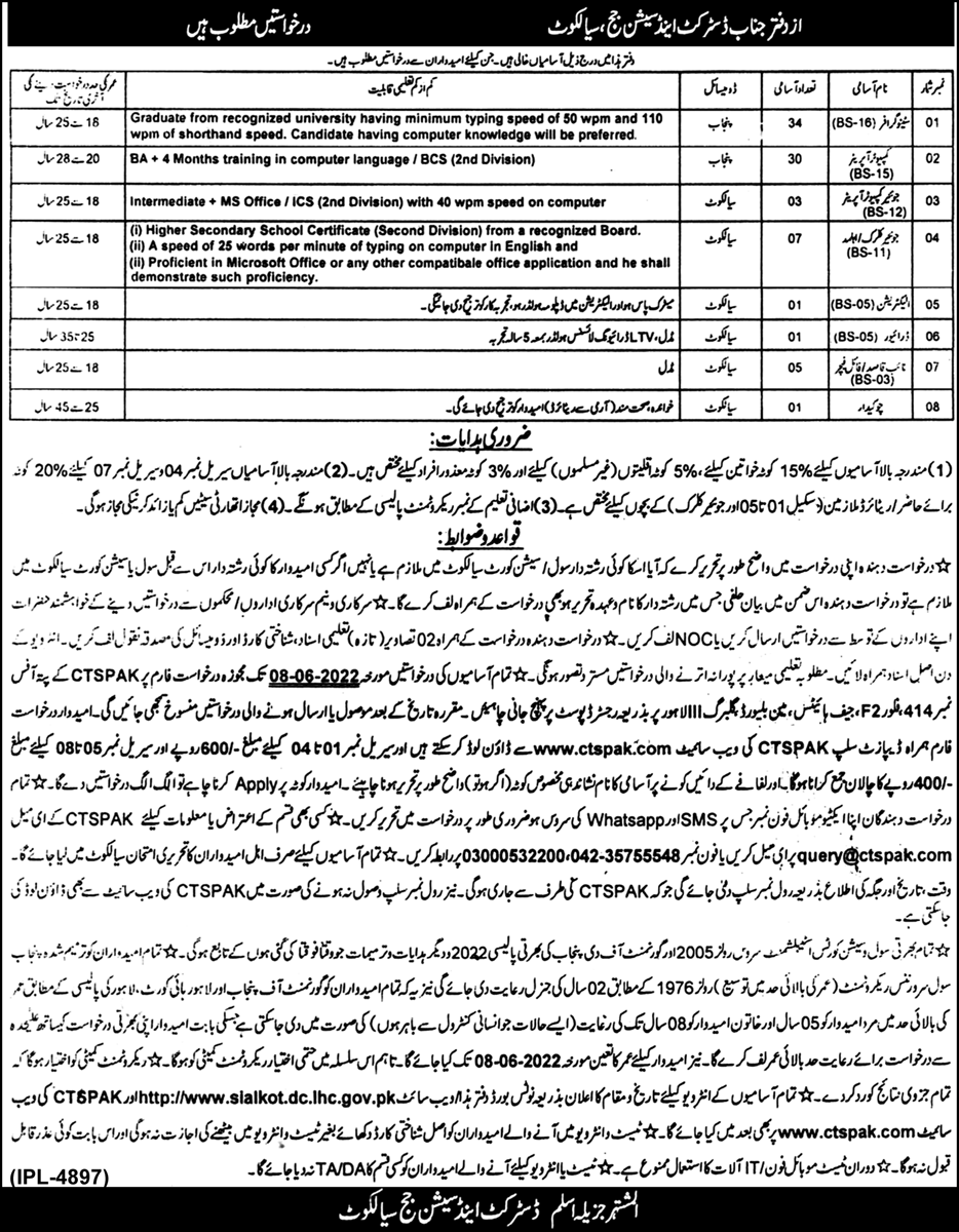 District & Session Judge Sialkot Jobs May 2022