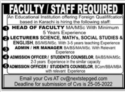 Educational Institution Jobs May 2022