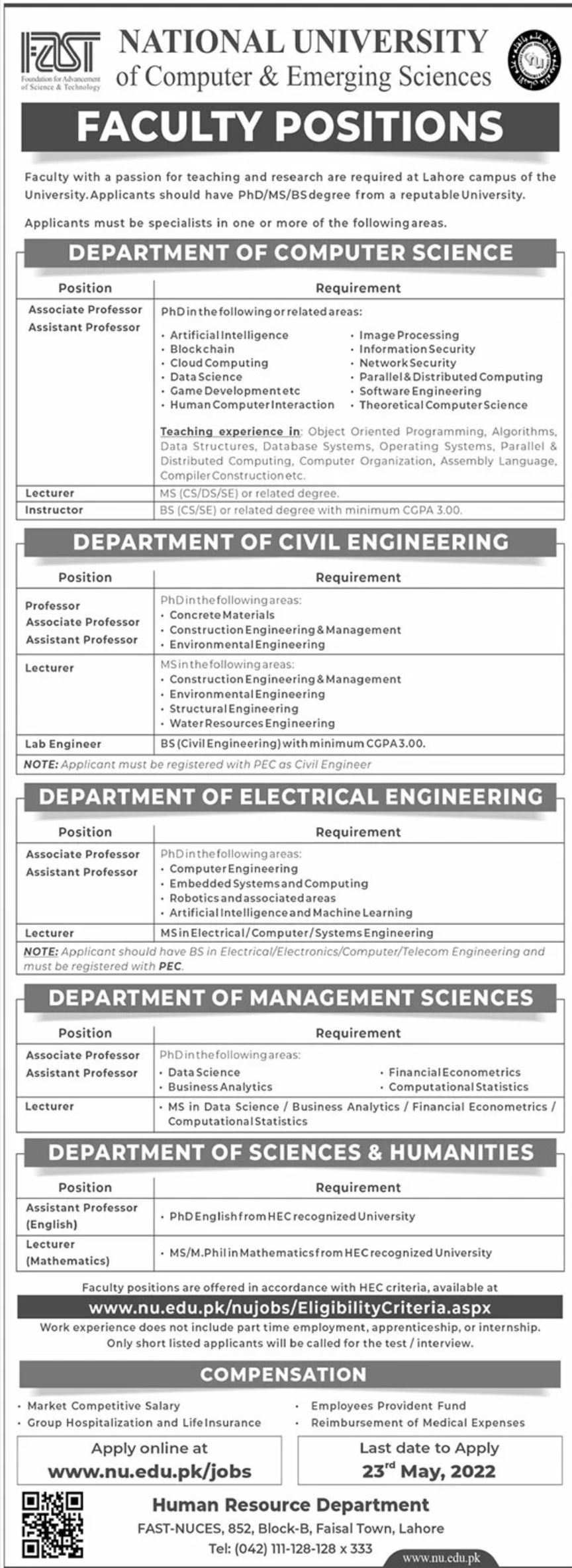 FAST National University of Computer & Emerging Sciences Jobs May 2022