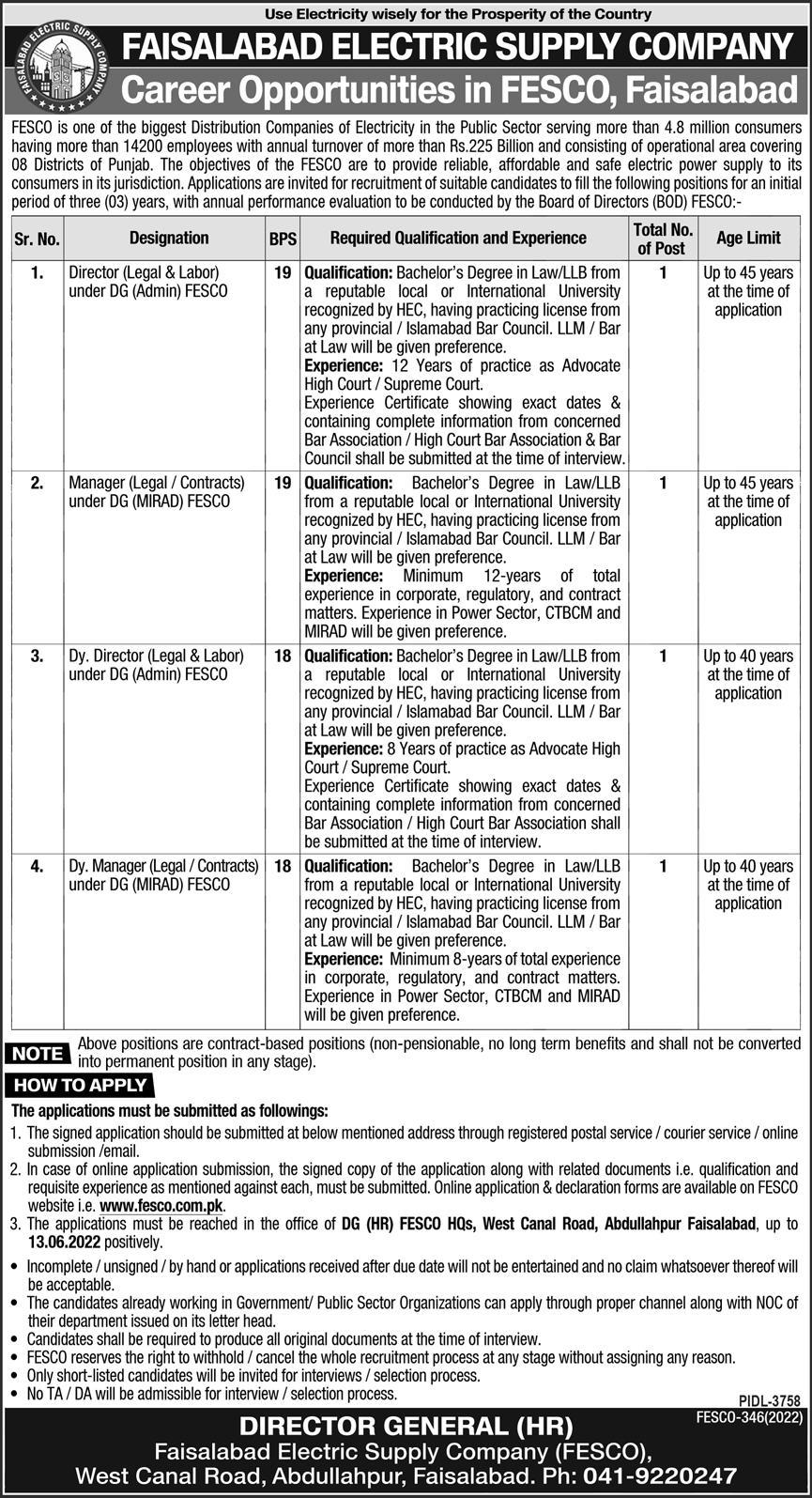 Faisalabad Electric Supply Company FESCO Jobs May 2022