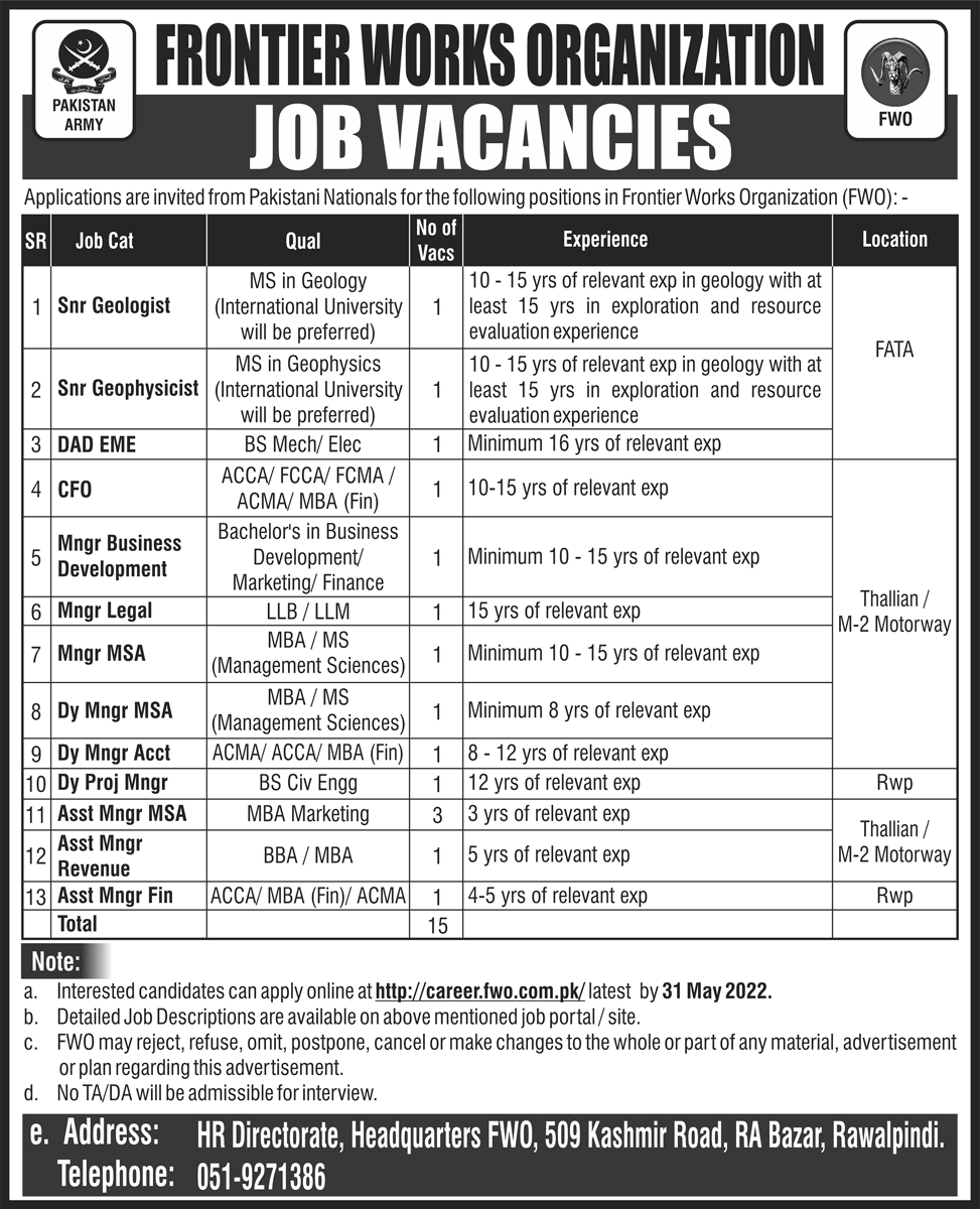 Frontier works Organization Jobs May 2022