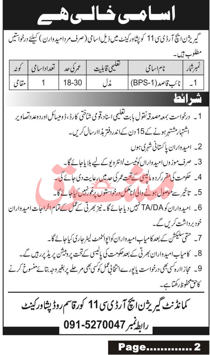 Garrison HRDC 11 Peshawar Cantt Jobs May 2022