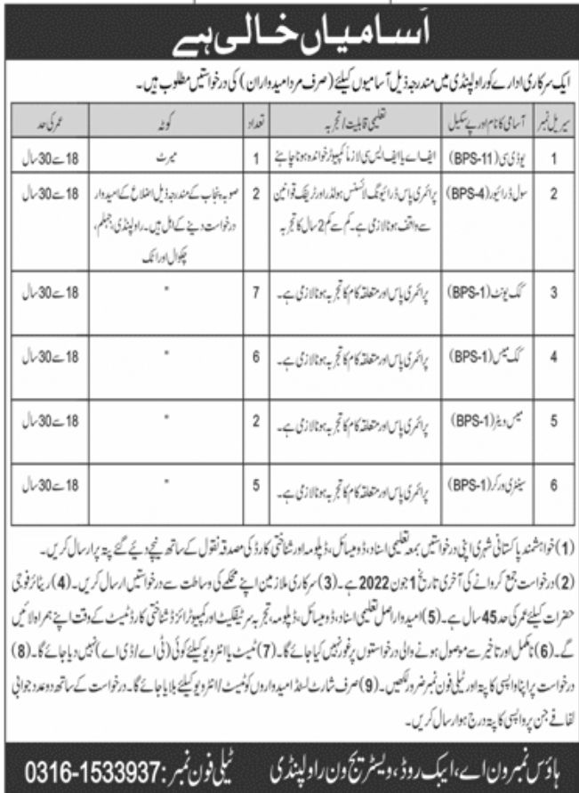 Government Organization Rawalpindi Jobs May 2022