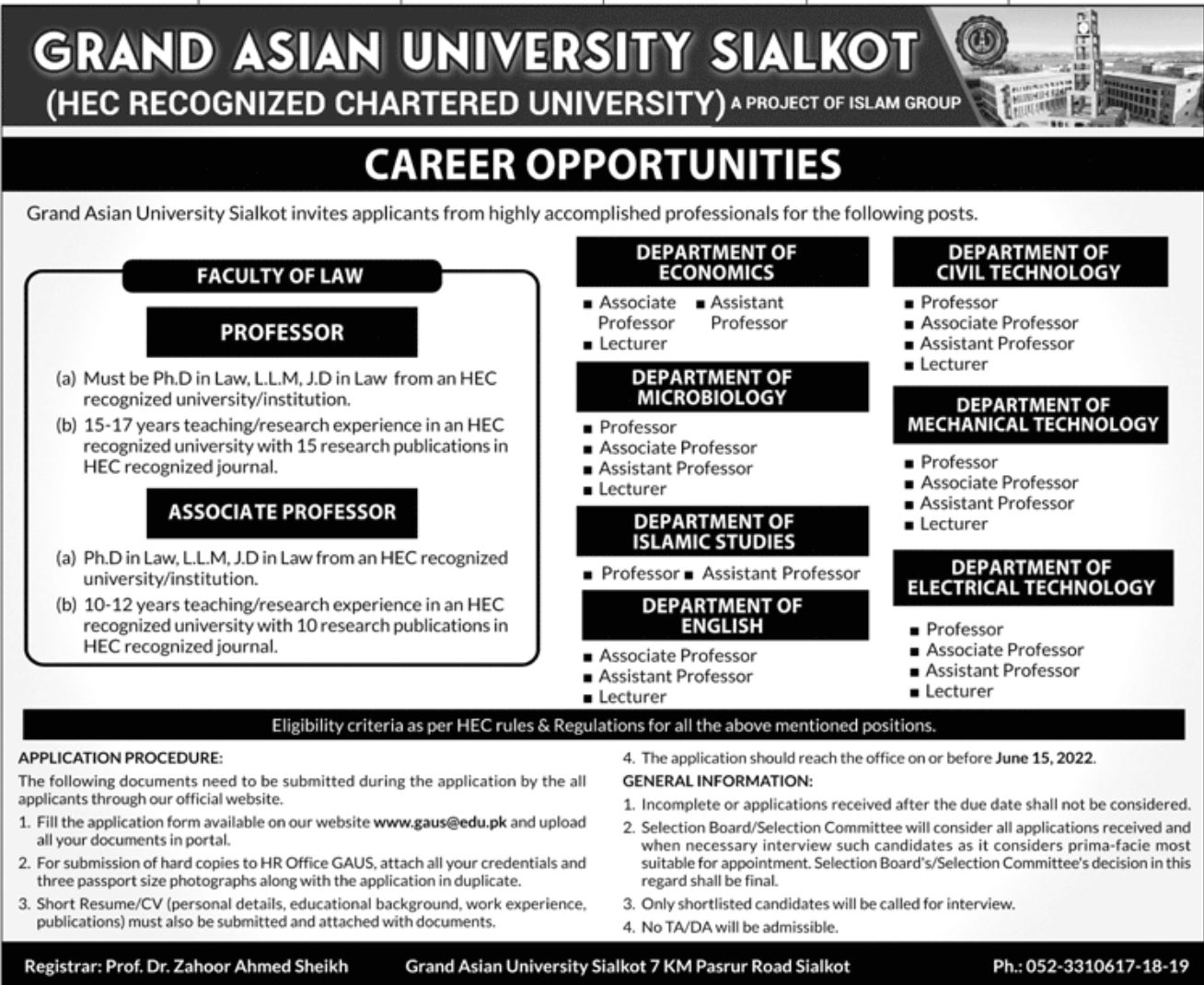 Grand Asian University Sialkot Jobs May 2022