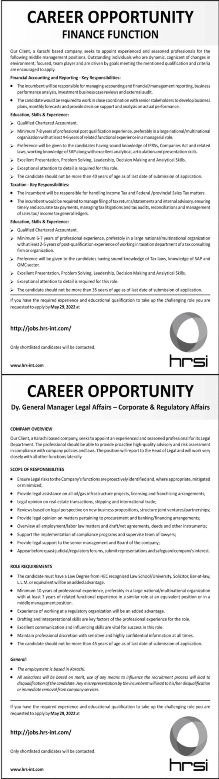HRSI Karachi Based Company Jobs May 2022