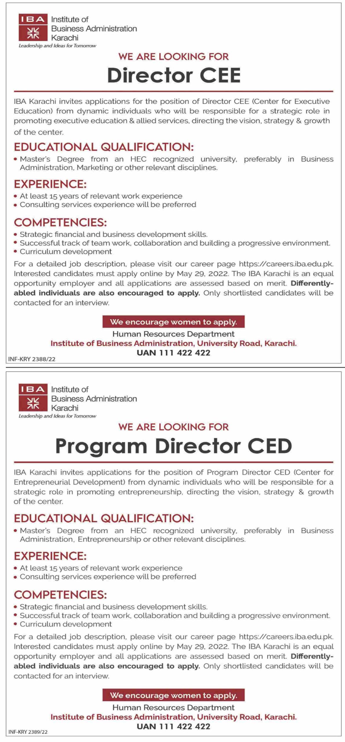 IBA Institute of Business Administration Karachi Jobs May 2022