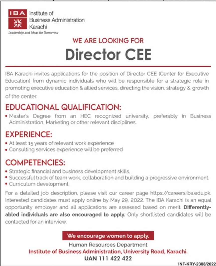 IBA Institute of Business Administration Karachi Jobs May 2022