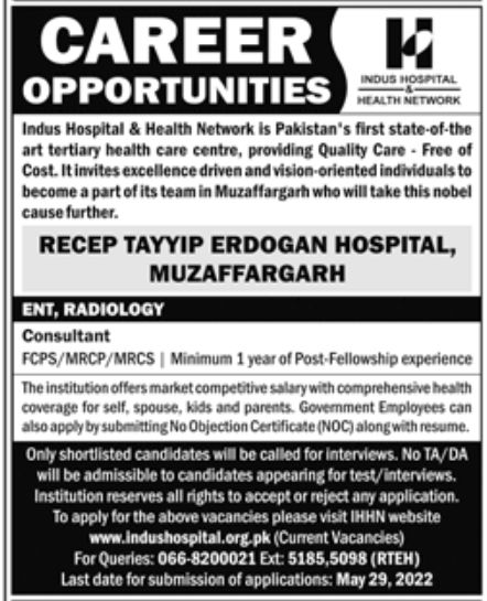Indus Hospital & Health Network in Pakistan Jobs May 2022