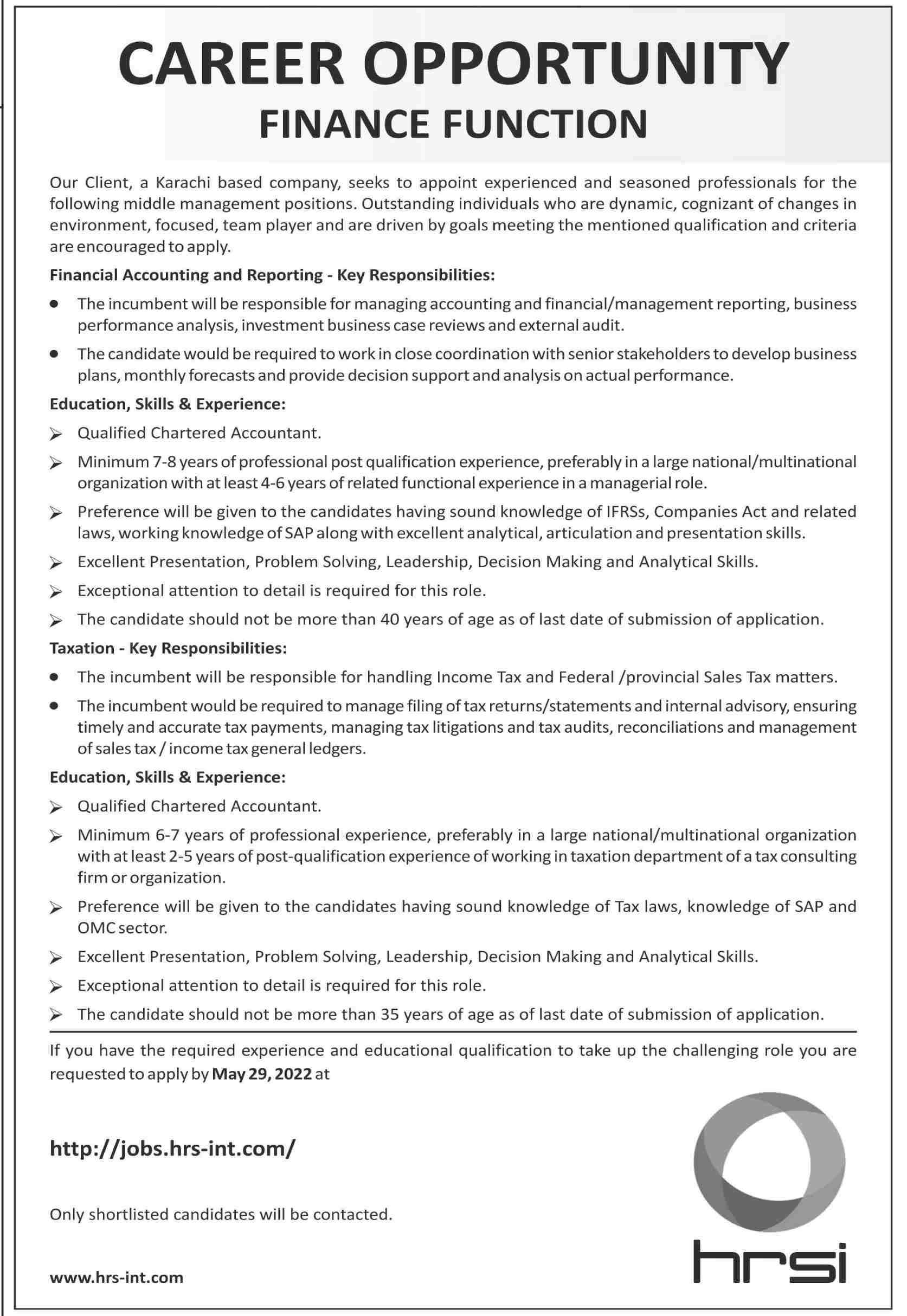 Karachi Based Company Jobs May 2022