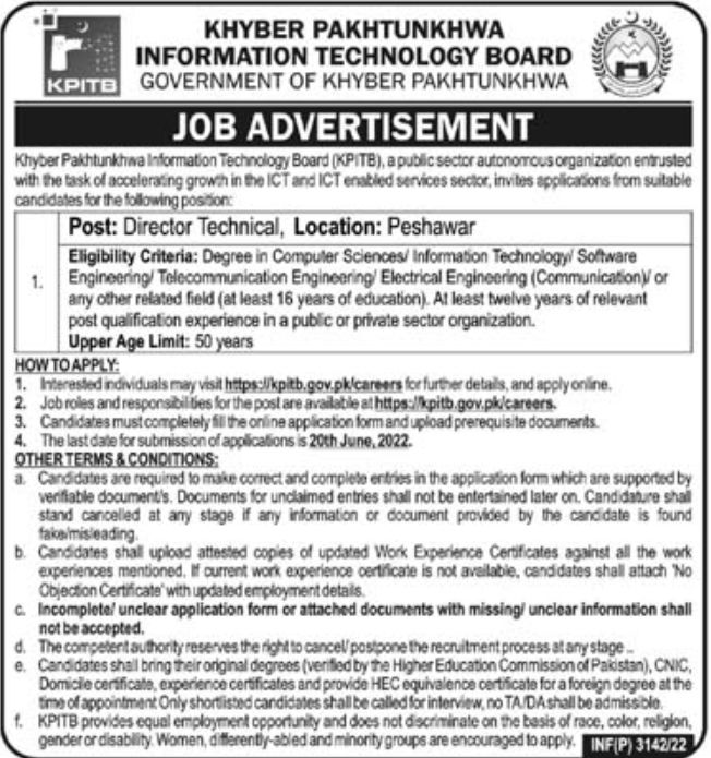 Khyber Pakhtunkhwa Information Technology Board KPITB Jobs May 2022
