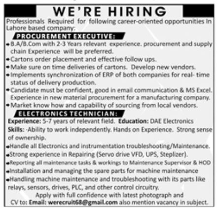 Lahore Based Company Jobs May 2022