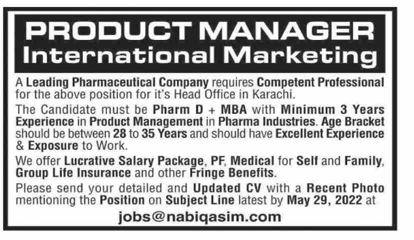 Leading Pharmaceutical Company Jobs May 2022