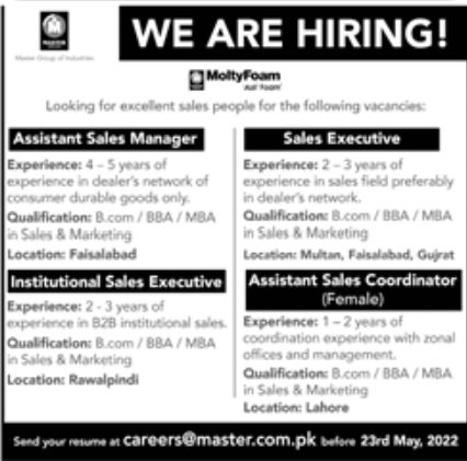 Master Moly Foam Jobs May 2022