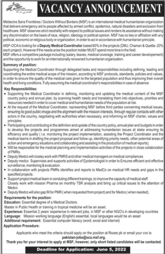 Medecins Sans Frontiers Jobs May 2022