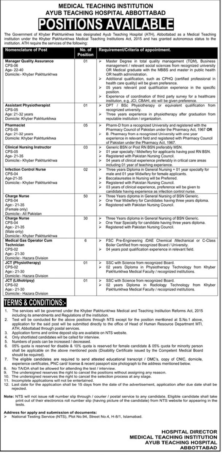 Medical Teaching Institution Ayub Teaching Hospital Abbottabad Jobs May 2022
