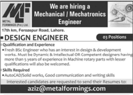 Metal Forming's Pvt Ltd Jobs May 2022