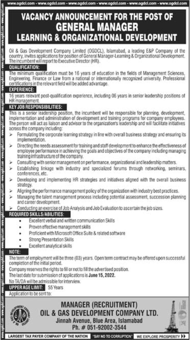 OGDCL Oil & Gas Development Company Limited Jobs May 2022