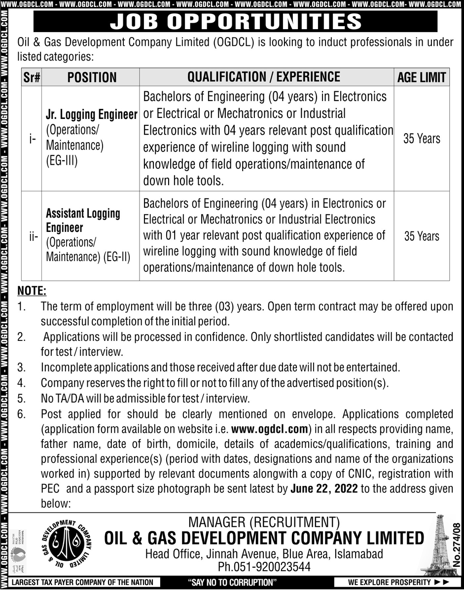 Oil & Gas Development Company Limited OGDCL Jobs May 2022