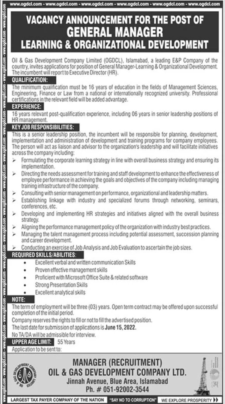 Oil & Gas Development Company Ltd Jobs May 2022