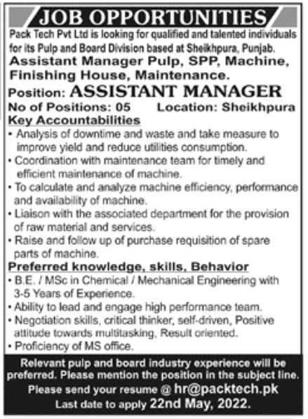 Pack Tech Pvt Ltd Jobs May 2022
