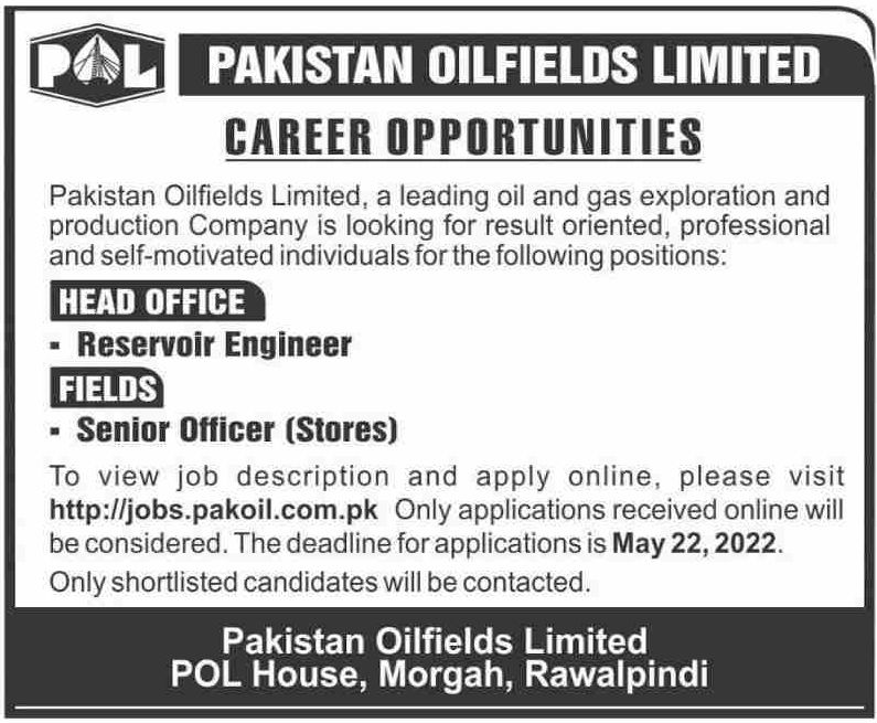 Pakistan Oilfields Limited POL Jobs May 2022