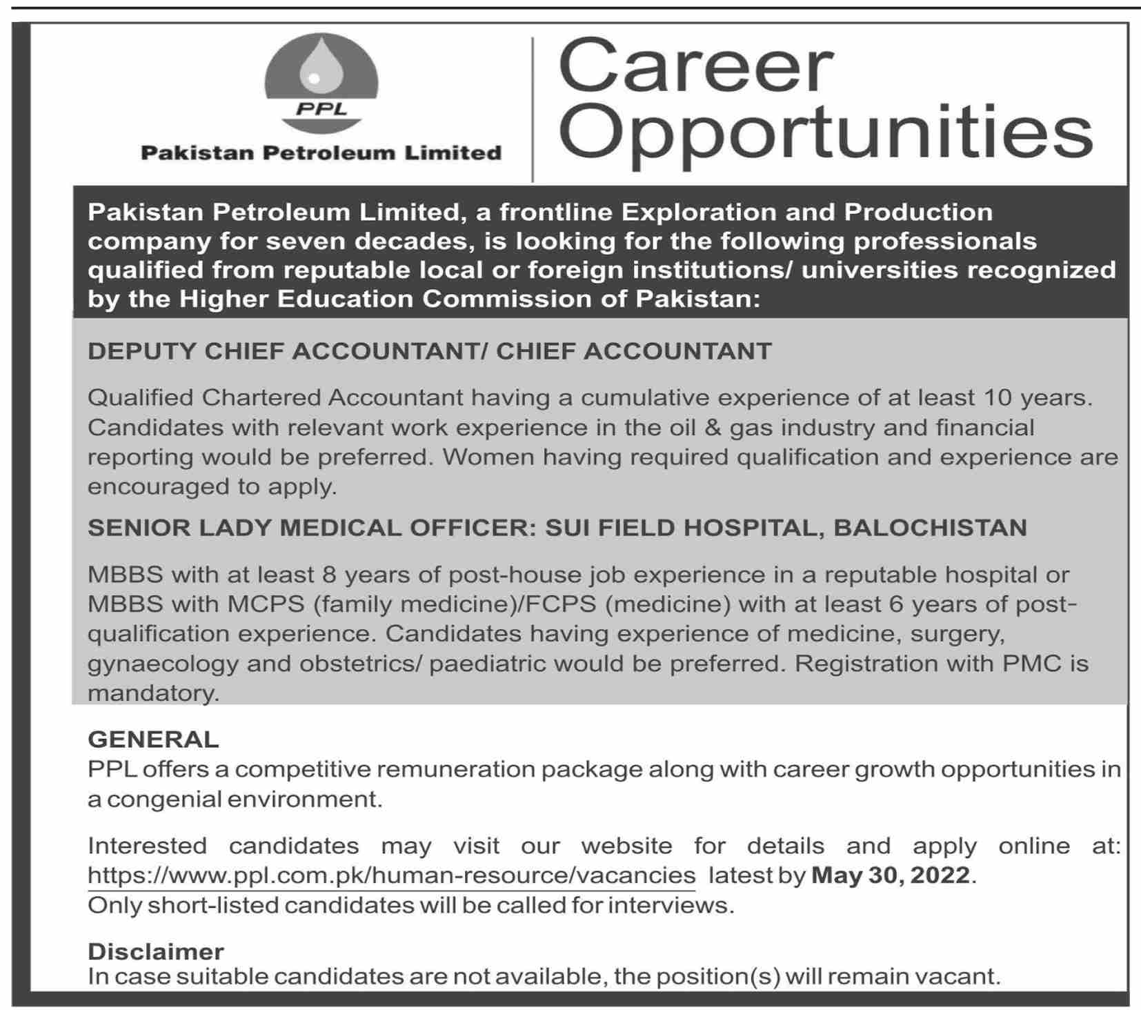 Pakistan Petroleum Limited PPL Jobs May 2022