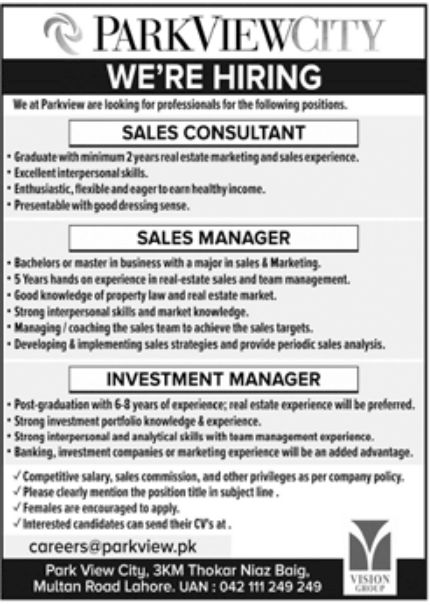 ParkView City Jobs May 2022