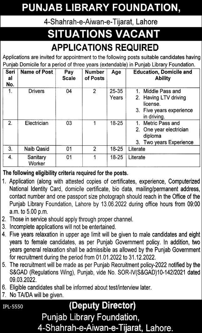 Punjab Library Foundation Jobs May 2022