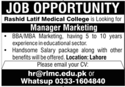 Rashid Latif Medical College Jobs May 2022