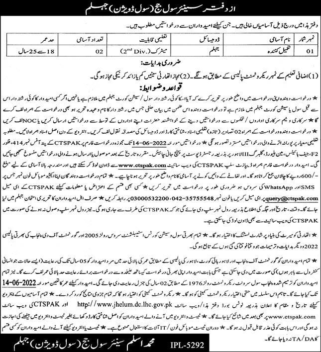 Senior Civil Judge Jhelum Jobs May 2022