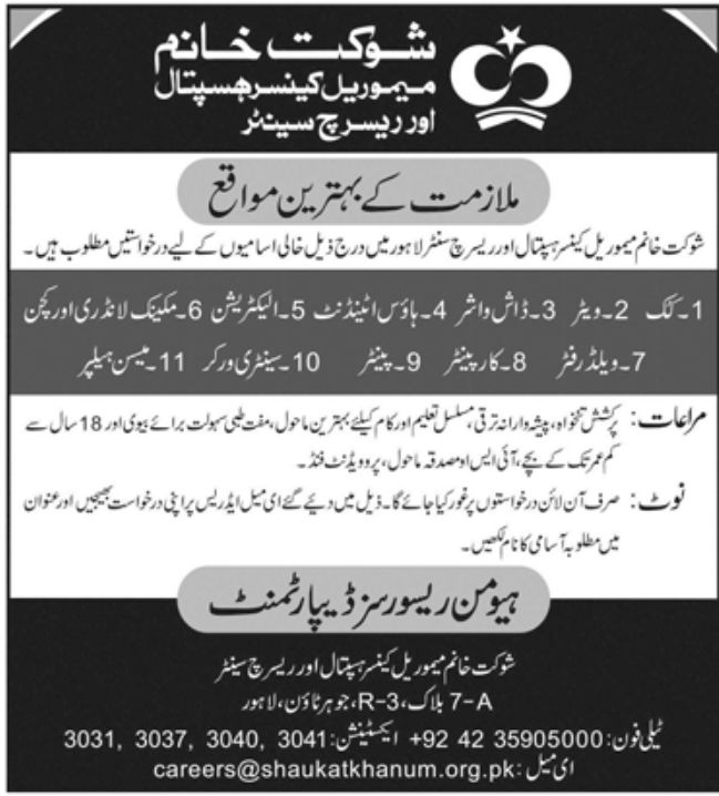 Shaukat Khanum Memorial Hospital Jobs May 2022
