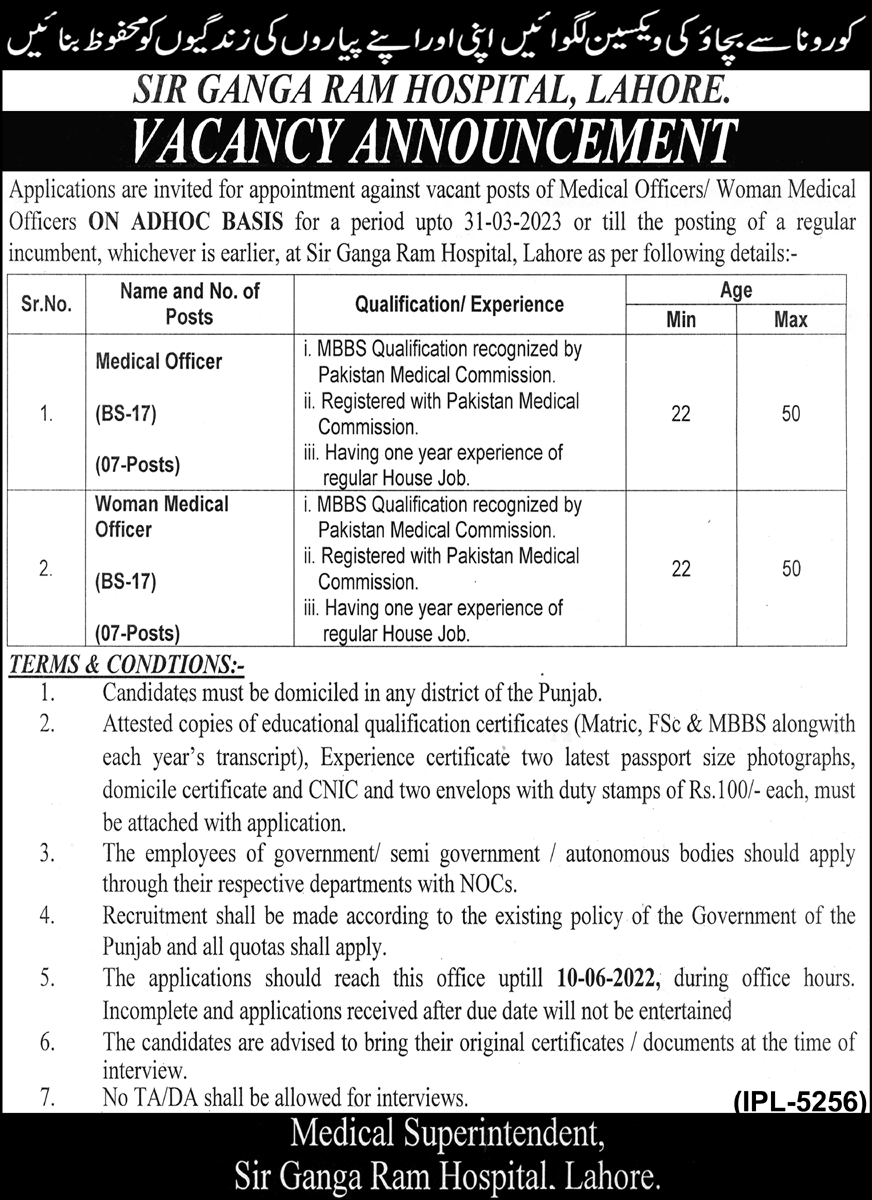 Sir Ganga Ram Hospital Lahore Jobs May 2022