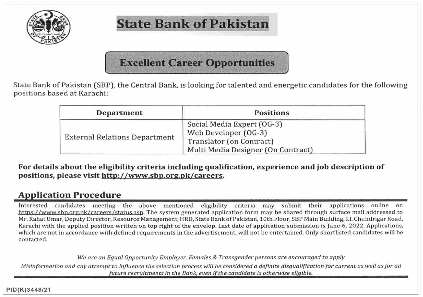 State Bank of Pakistan SBP Jobs May 2022