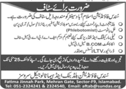 Sundas Foundation Jobs May 2022