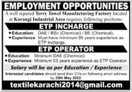 Terry Towel Manufacturing Factory Jobs May 2022