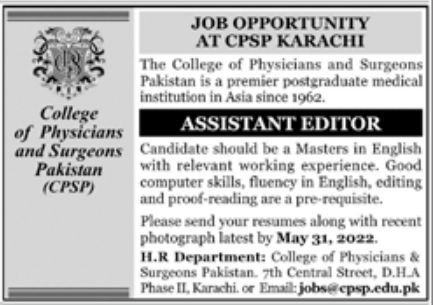 The College of Physicians and Surgeons Pakistan Jobs May 2022
