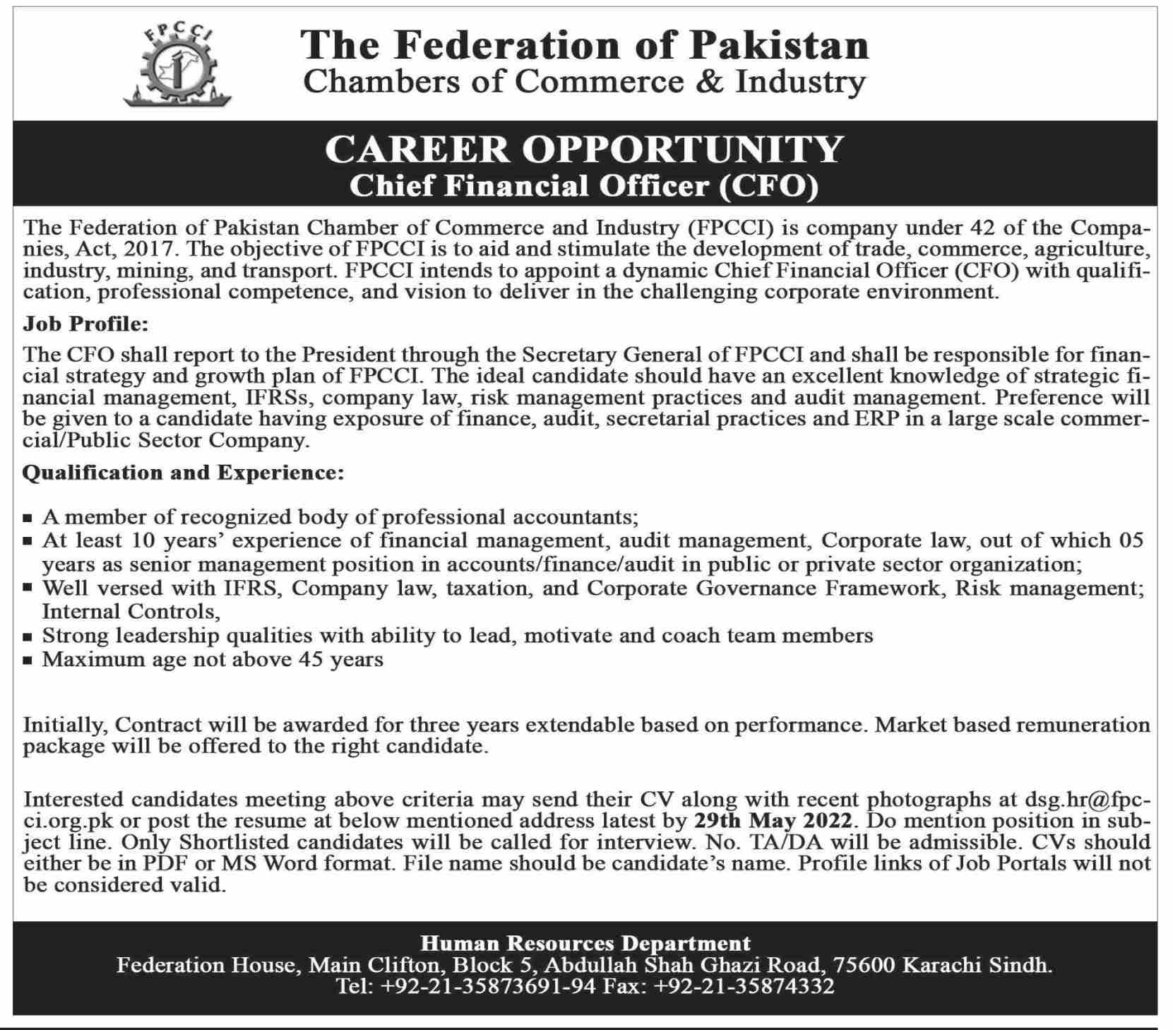 The Federation of Pakistan Chambers of Commerce & Industry Jobs May 2022