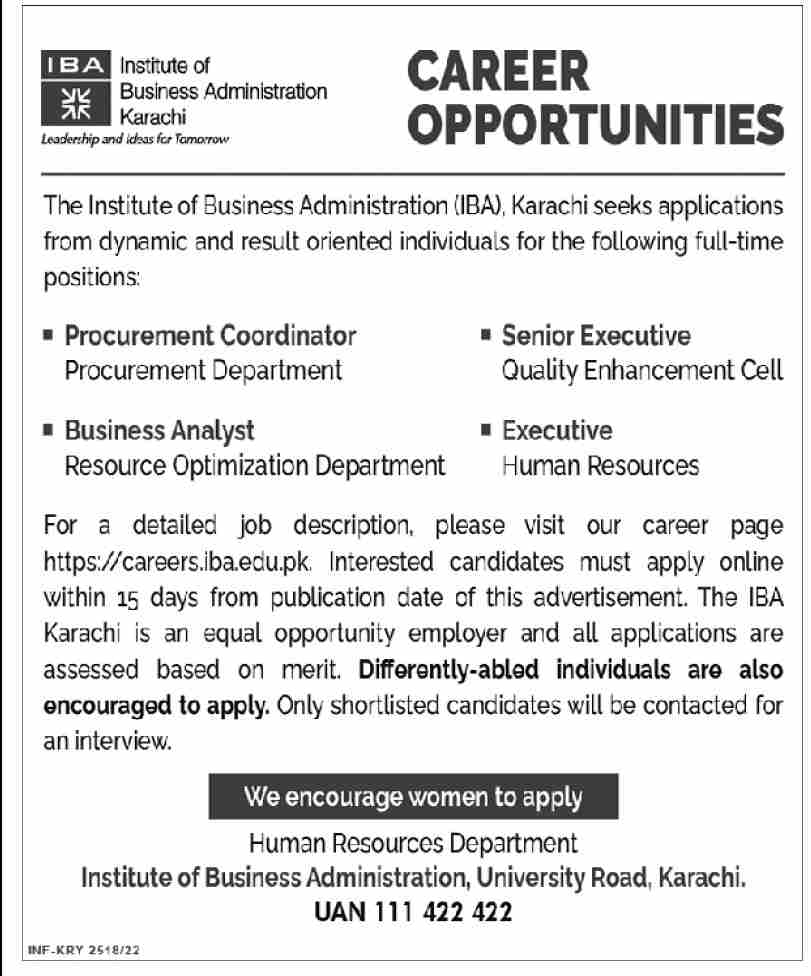 The Institute of Business Administration IBA Karachi Jobs May 2022