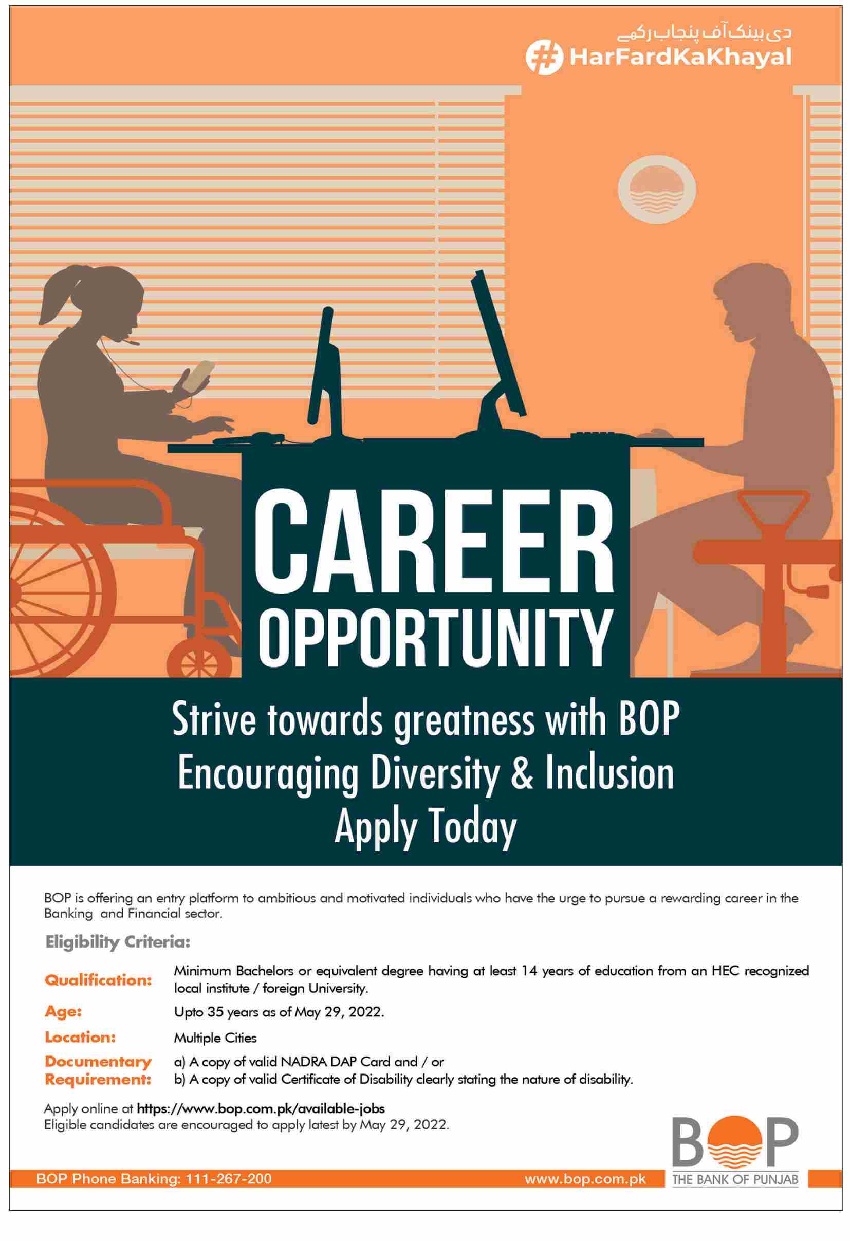 The bank of Punjab BOP Jobs May 2022