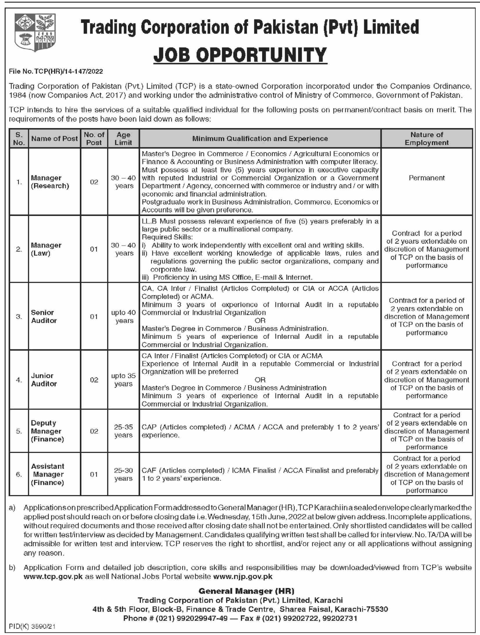 Trading Corporation of Pakistan Private Limited TCP Jobs May 2022