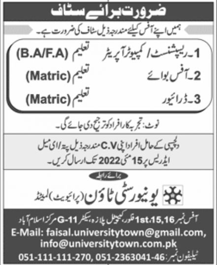 University Town Private Limited Jobs May 2022