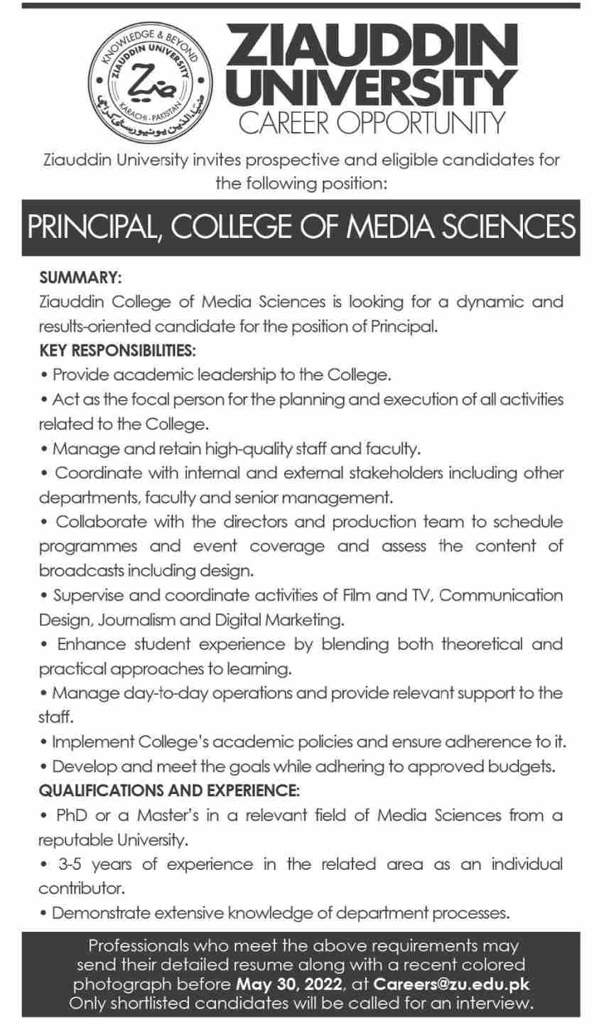 Ziauddin University Jobs May 2022