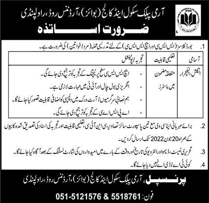 Army Public School & College Jobs June 2022