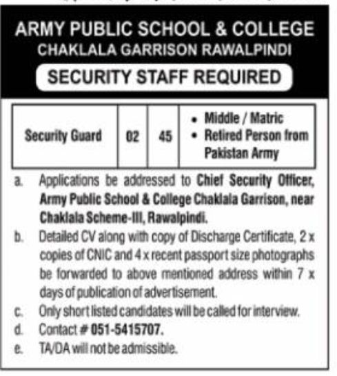 Army Public School & College Jobs June 2022