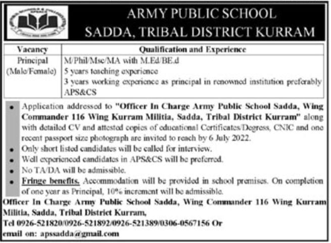 Army Public School Jobs June 2022