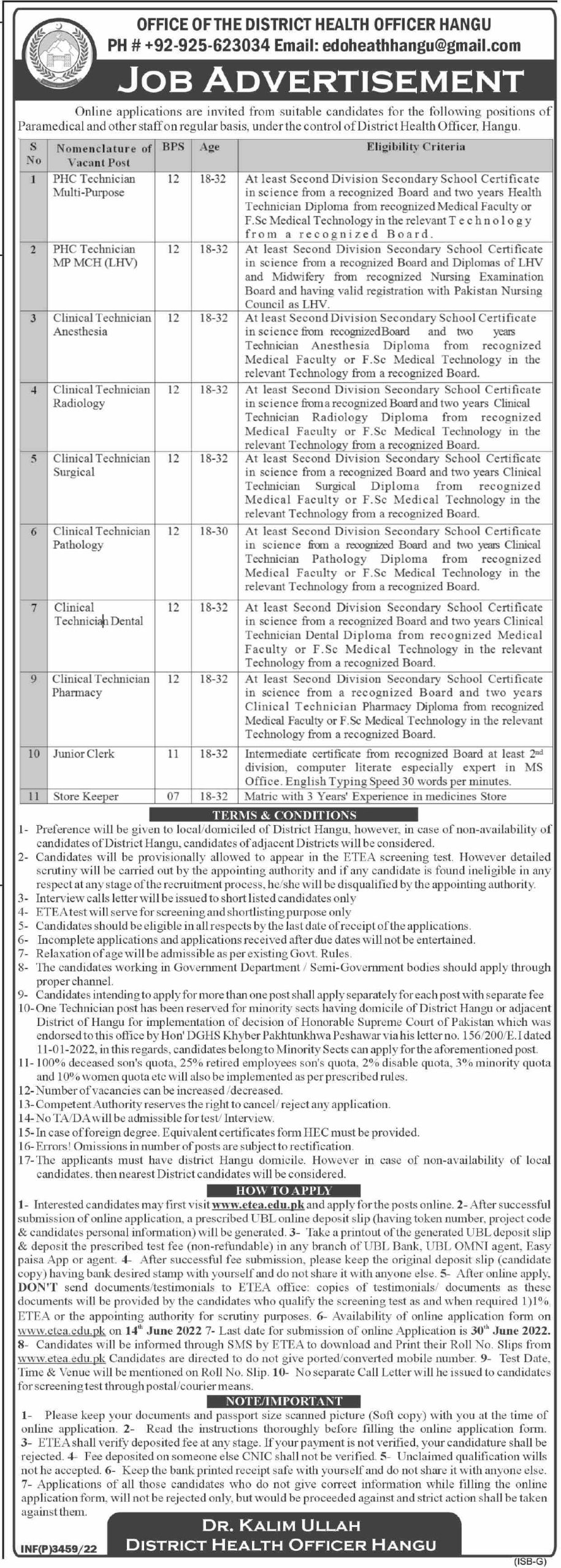 District Health Officer Hangu Jobs June 2022