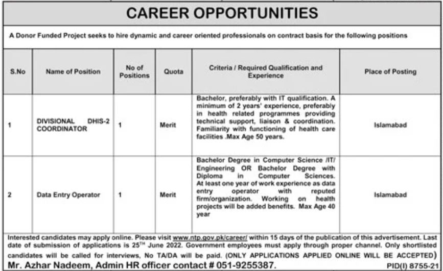 Donor Funded Project Jobs June 2022