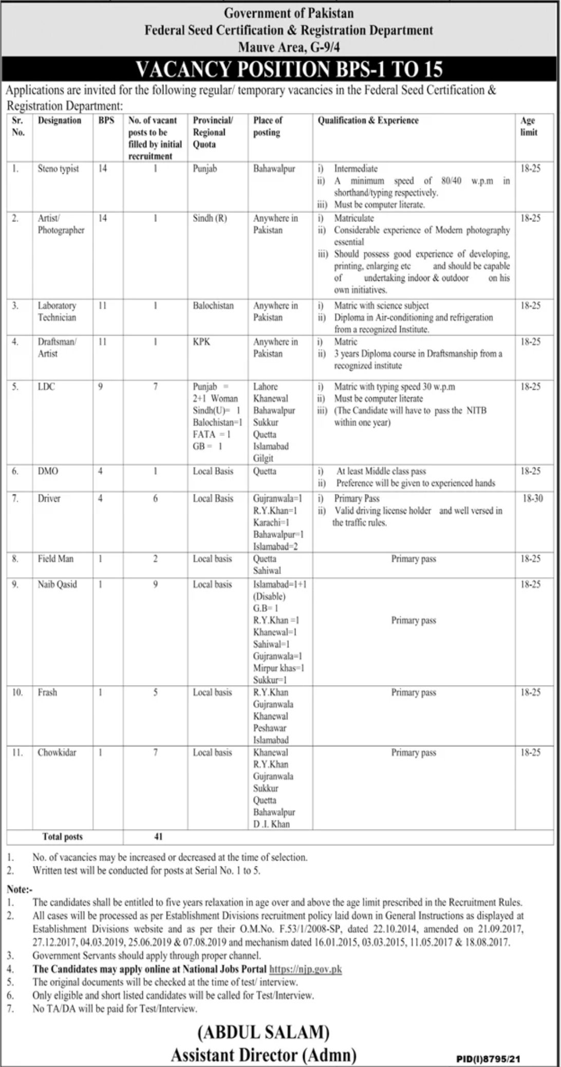 Federal Seed Certification & Registration Department Jobs June 2022