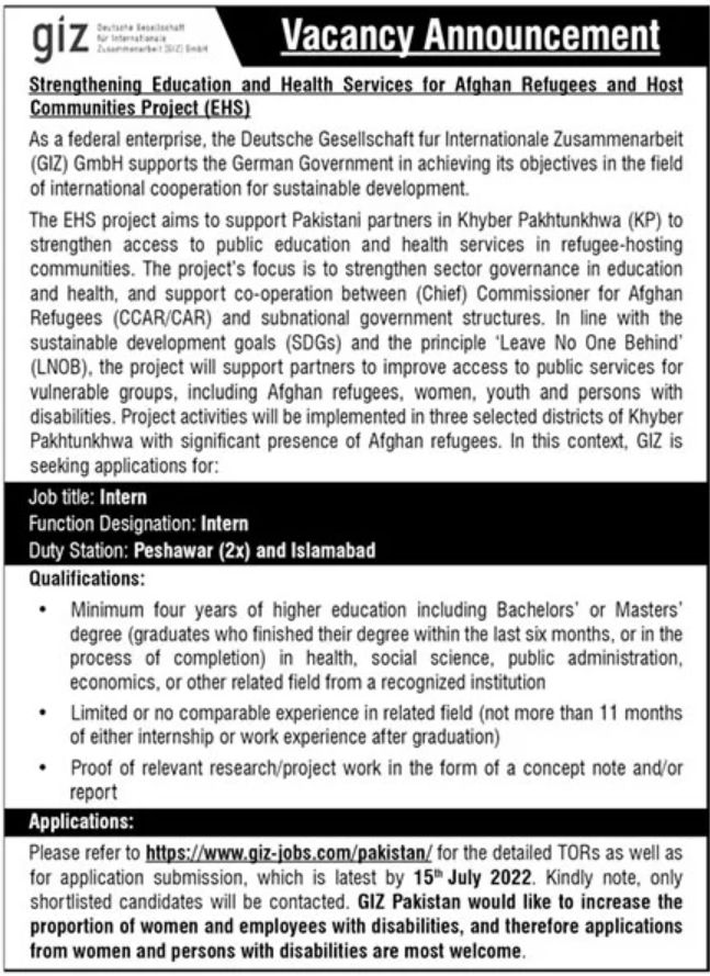 GIZ Peshawar Jobs June 2022